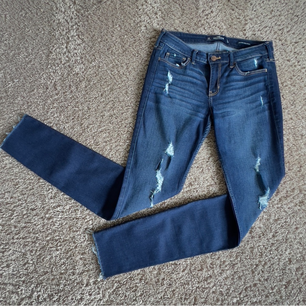 Hollister Blue Low Rise Distressed Super Skinny Raw Hem Jeans Size 27
